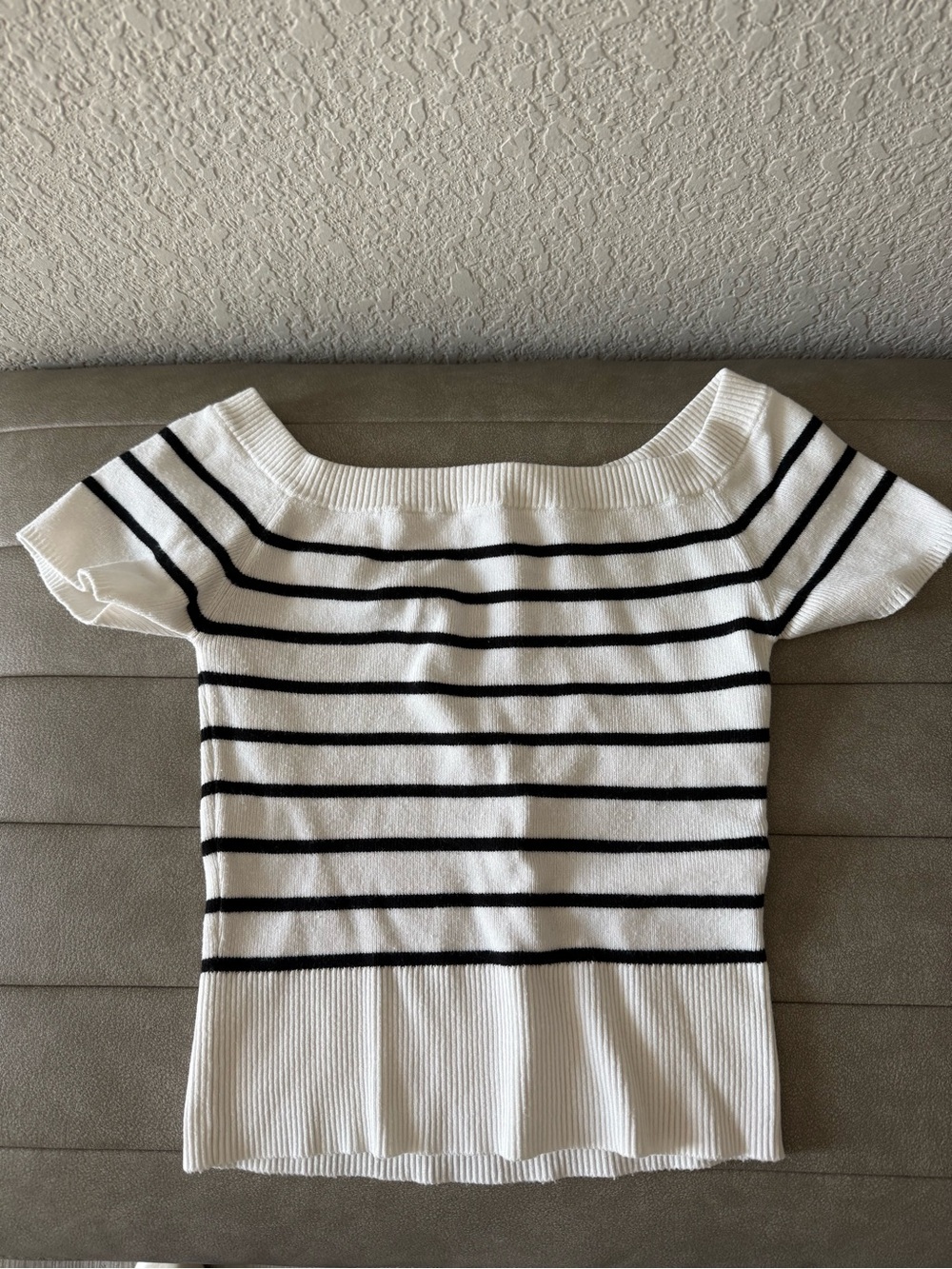 Garage White Knit Top with Black Stripes
